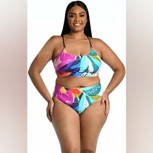 NWT La Blanca Linea Bandeau Floral Midkini Bikini Size 22W